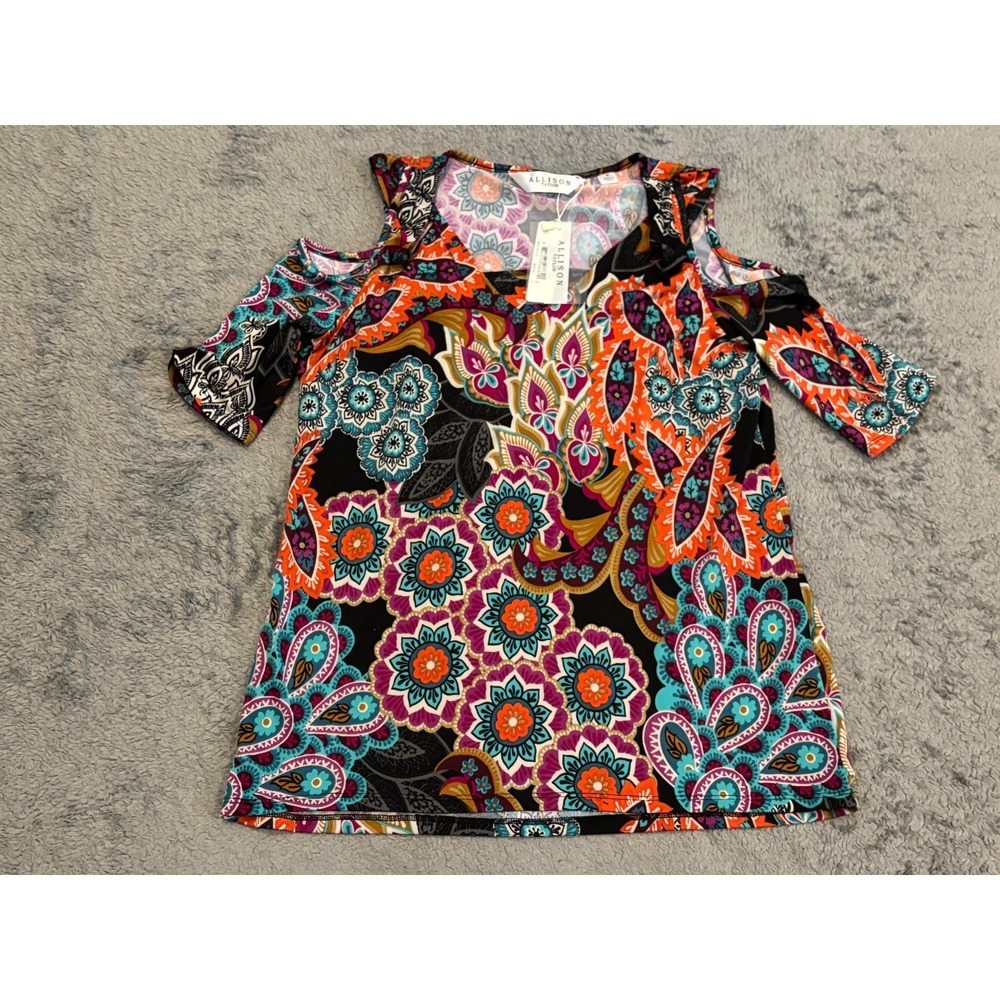 Allison Taylor Womens Small Multi-Color Paisley Cold Shoulder Summer Blouse NWT